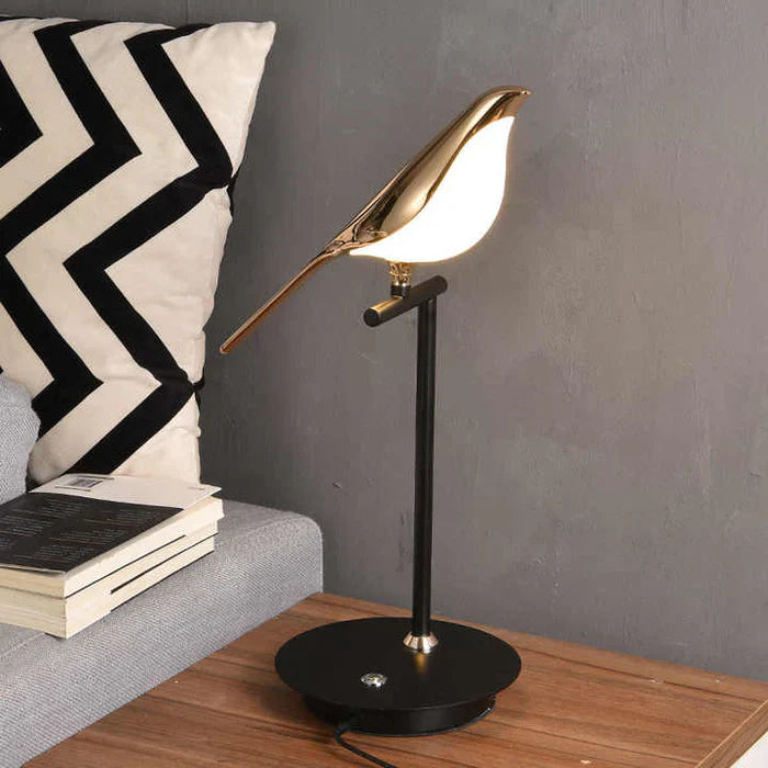 Bird Figurine Table Lamp with Gold Sculpture Accent